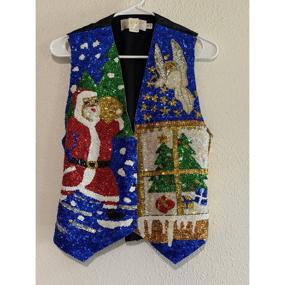 Vintage Bavi Fem‎ Handcrafted Sequined Christmas Holiday Vest Unisex Small